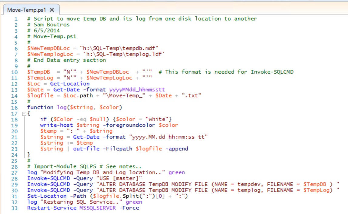SQL script example. Write SQL in ". Pretty log file. Host log